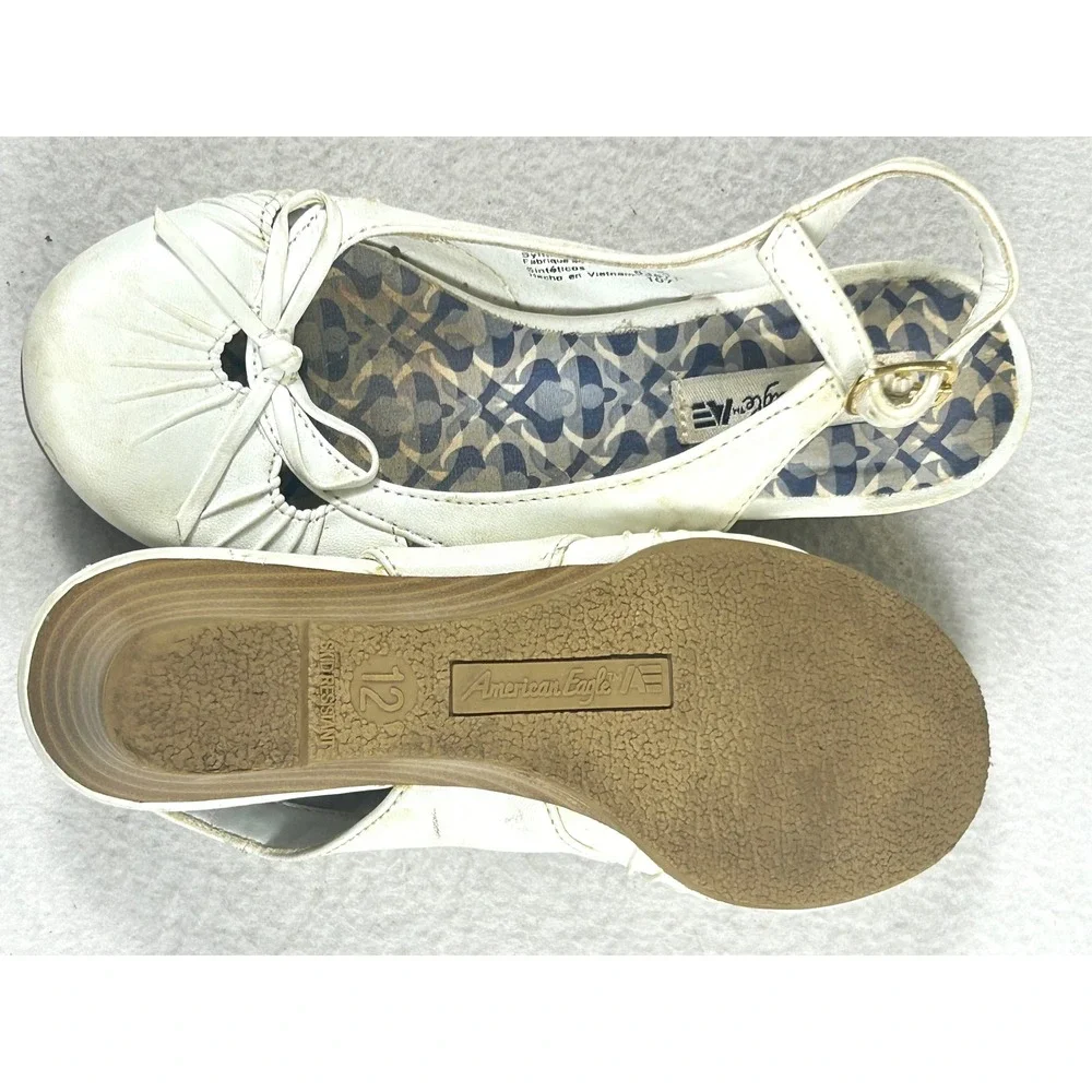 American Eagle Slingback Wedge Sandals Kids Size 12 White Coquette Dress Shoes